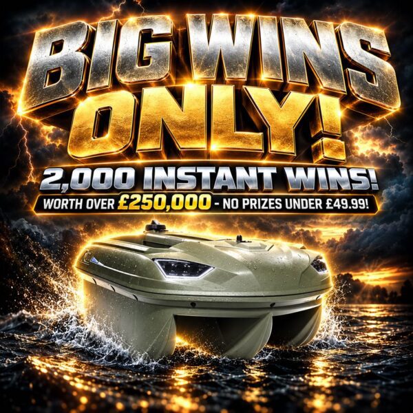 BIG WINS ONLY! 2,000 INSTANT WORTH OVER £250,000 – NO PRIZES UNDER £49.99! Carplounge RT7 V4 Pro Military Green Bait Boat End Prize