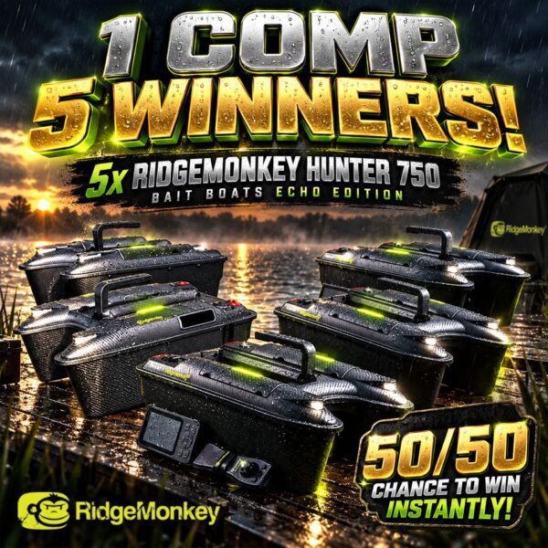 1 COMP 5 WINNERS – 5x RidgeMonkey Hunter 750 Bait Boats Echo Edition End Prize – 50/50 CHANCE TO WIN INSTANTLY!