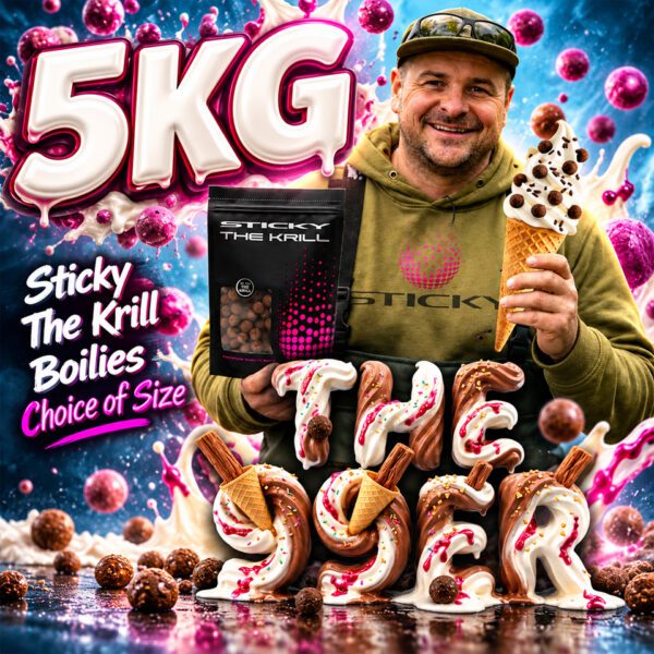 99 Tickets Only – Sticky The Krill 5kg Boilies Choice of Size – AUTO DRAW