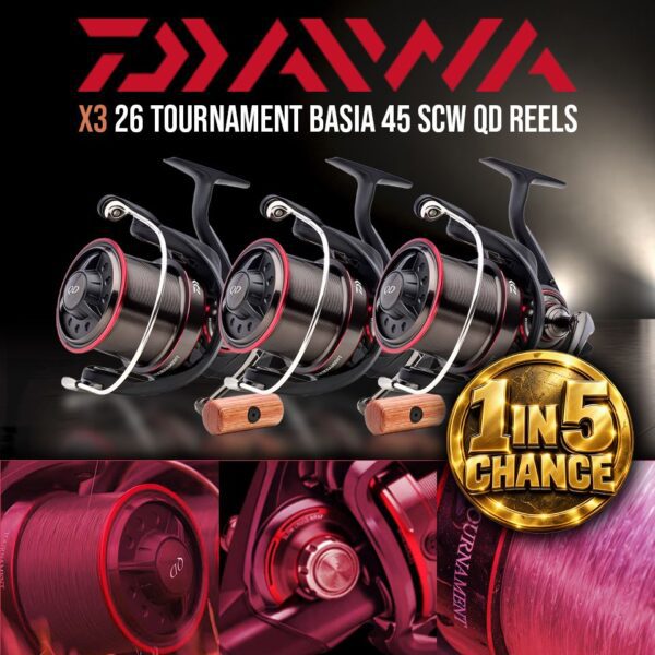 3x Daiwa 26 Tournament Basia 45 SCW QD Reels – 1 IN 5 CHANCES TO WIN INSTANTLY